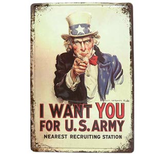 Plechová retro tabule I want you for U.S.ARMY 20 x 30 cm